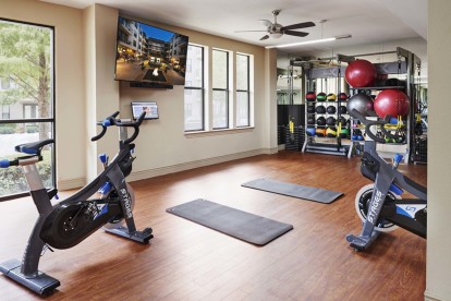 Fitness center at Camden Belmont Apartments