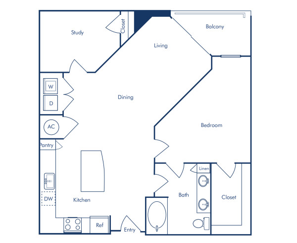 Camden Rainey Street Apartments in Austin, TX floor plan A9 one bedroom with a study