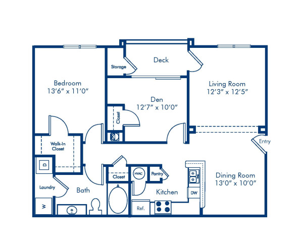 Blueprint of 2.1 Floor Plan, 1 Bedroom and 1 Bathroom at Camden Crest Apartments in Raleigh, NC