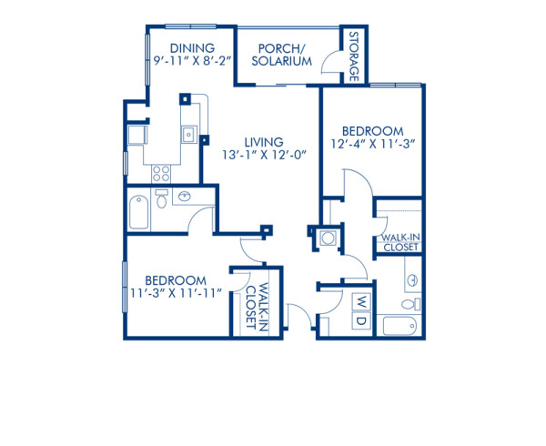 Blueprint of Reef (Balcony) Floor Plan, 2 Bedrooms and 2 Bathrooms at Camden Bay Apartments in Tampa, FL