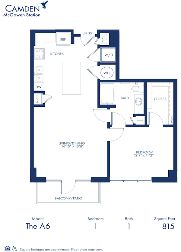 Blueprint of A6 Floor Plan at Camden McGowen Station One Bedroom Apartments in Midtown Houston