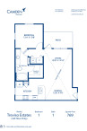 Blueprint of Treviso Estates Floor Plan, 1 Bedroom and 1 Bathroom at Camden Riverwalk Apartments in Grapevine, TX