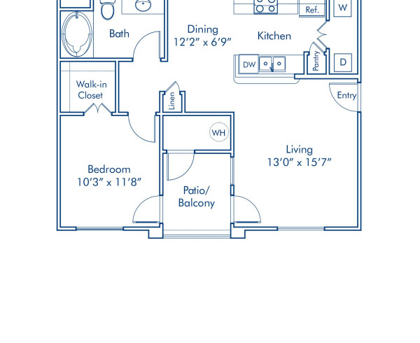 Blueprint of A2 Floor Plan, 1 Bedroom and 1 Bathroom at Camden Sierra at Otay Ranch Apartments in Chula Vista, CA