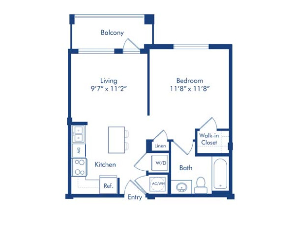 Blueprint of The ST-1 Floor Plan, 1 Bedroom and 1 Bathroom at Camden Boca Raton Apartments in Boca Raton, FL