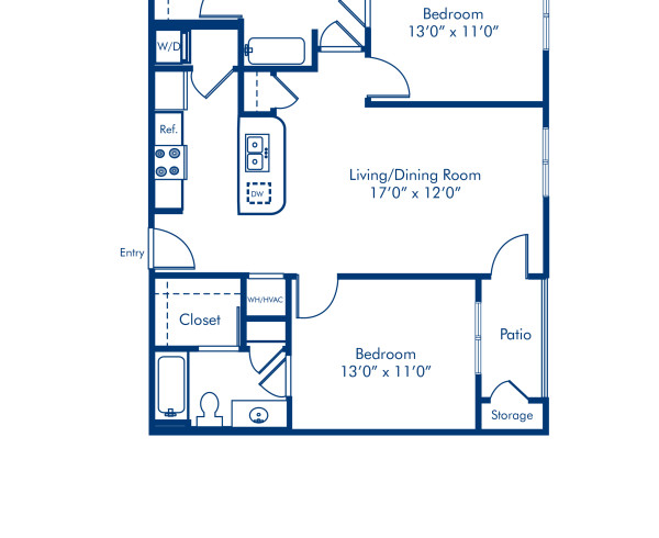 Blueprint of B1.2 Floor Plan, 2 Bedrooms and 2 Bathrooms at Camden Dilworth Apartments in Charlotte, NC