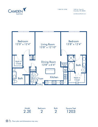 Blueprint of 2.2E Floor Plan, 2 Bedrooms and 2 Bathrooms at Camden South End Apartments in Charlotte, NC