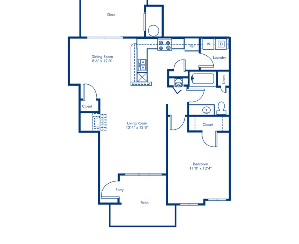 Blueprint of 1.1C Floor Plan, 1 Bedroom and 1 Bathroom at Camden Lake Pine Apartments in Apex, NC