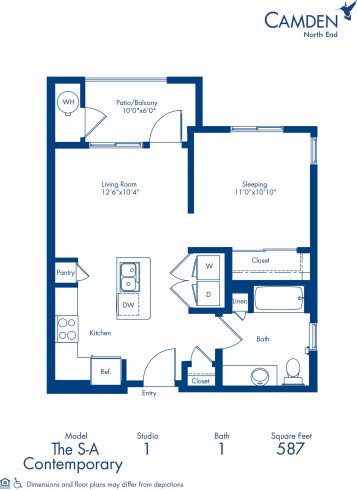 Blueprint of S-A Floor Plan, Apartment Home with Living Room and Sleeping Area at Camden North End in Phoenix, AZ