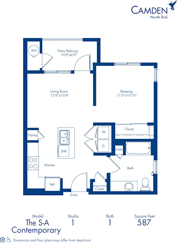 Blueprint of S-A Floor Plan, Apartment Home with Living Room and Sleeping Area at Camden North End in Phoenix, AZ