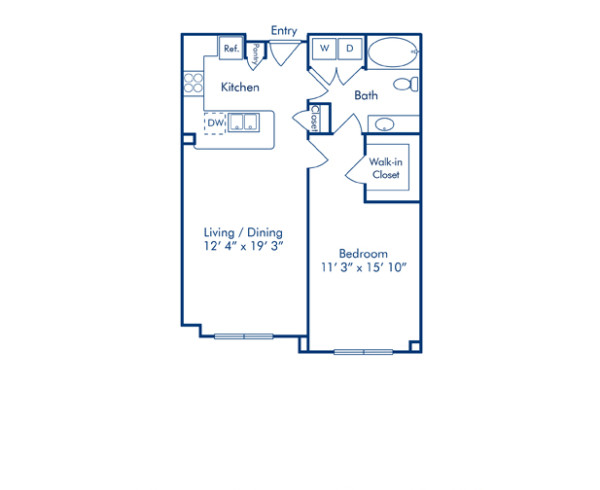 Blueprint of London Floor Plan, 1 Bedroom and 1 Bathroom at Camden Plaza Apartments in Houston, TX