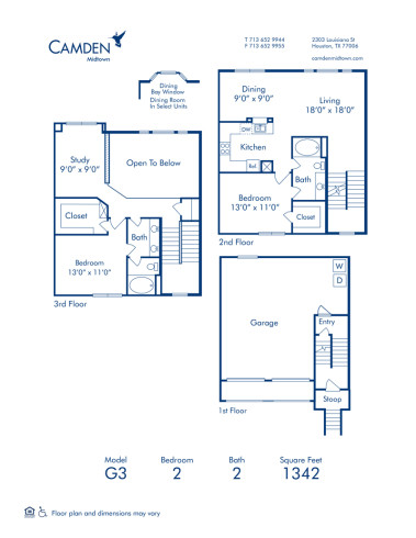 Blueprint of G3 Floor Plan, 2 Bedrooms and 2 Bathrooms at Camden Midtown Houston Apartments in Houston, TX