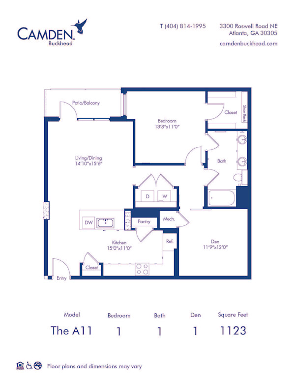 Camden Buckhead apartments Atlanta, Georgia 1 bedroom, 1 bath, floor plan A11
