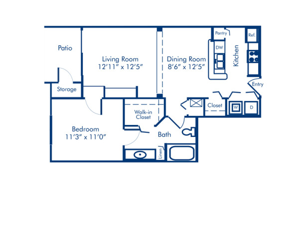 Blueprint of Aruba Floor Plan, 1 Bedroom and 1 Bathroom at Camden Hunters Creek Apartments in Orlando, FL