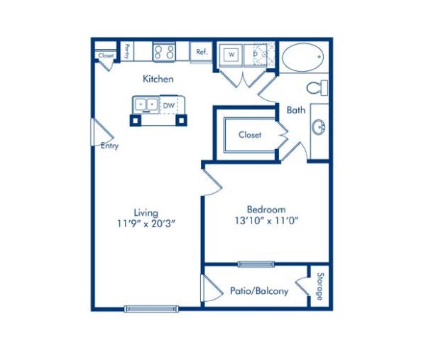 Blueprint of Birch Floor Plan, 1 Bedroom and 1 Bathroom at Camden Amber Oaks Apartments in Austin, TX