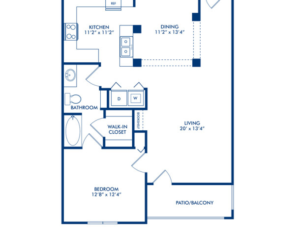 Blueprint of Phipps Floor Plan, 1 Bedroom and 1 Bathroom at Camden Phipps Apartments in Atlanta, GA