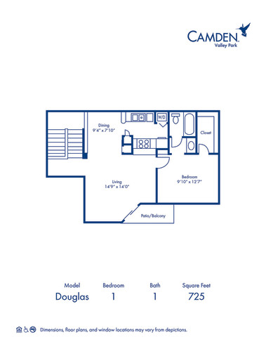 Blueprint of D Floor Plan, 1 Bedroom and 1 Bathroom at Camden Valley Park Apartments in Irving, TX