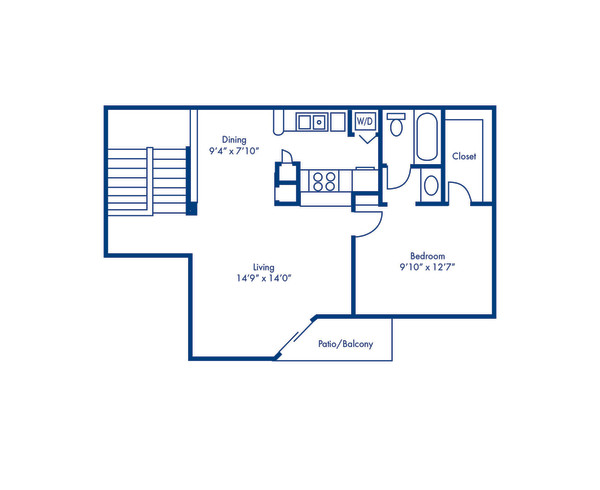 Blueprint of D Floor Plan, 1 Bedroom and 1 Bathroom at Camden Valley Park Apartments in Irving, TX