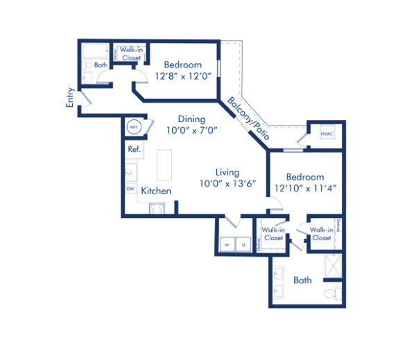 Blueprint of Mozart floor plan, two bedroom and two bathroom apartment home at Camden Pier District Apartments in St. Petersburg, FL