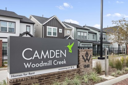 Camden Woodmill Creek Homes for Rent in Spring, TX Monument Sign 