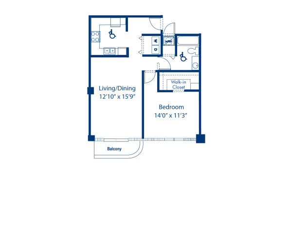 Blueprint of Madison 2 Floor Plan, 1 Bedroom and 1 Bathroom at Camden Brickell Apartments in Miami, FL