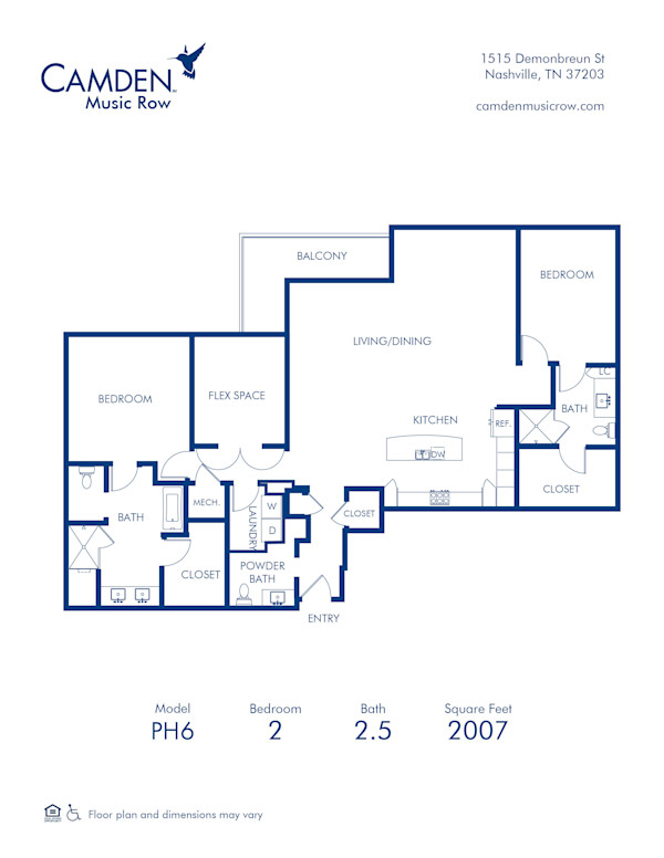 Blueprint of P6 Floor Plan, 2 Bedrooms and 2.5 Bathrooms at Camden Music Row Apartments in Nashville, TN