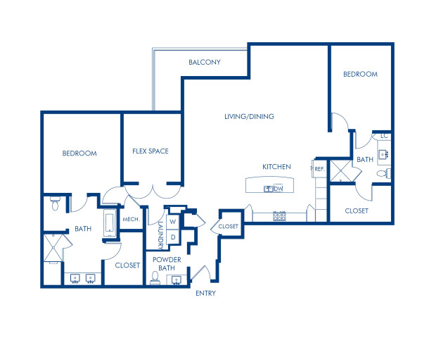 Blueprint of P6 Floor Plan, 2 Bedrooms and 2.5 Bathrooms at Camden Music Row Apartments in Nashville, TN