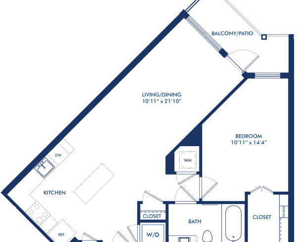 Blueprint of A1 Floor Plan, 1 Bedroom and 1 Bathroom at Camden Shady Grove Apartments in Rockville, MD