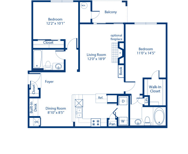 Blueprint of 2.2F Floor Plan, 2 Bedrooms and 2 Bathrooms at Camden Lansdowne Apartments in Lansdowne, VA