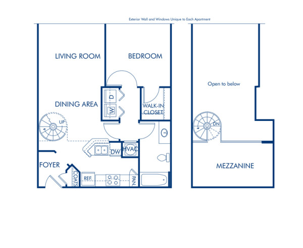 Blueprint of Rhett Floor Plan, 1 Bedroom and 1 Bathroom at Camden Midtown Atlanta Apartments in Atlanta, GA