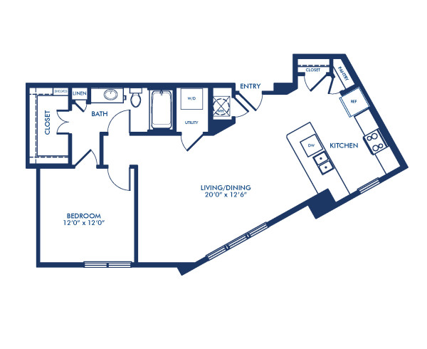 Blueprint of A3 Floor Plan, 1 Bedroom and 1 Bathroom at Camden Victory Park Apartments in Dallas, TX