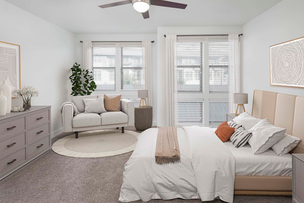 Villas townhome large bedroom with carpet at Camden Greenville
