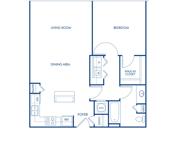Blueprint of Inman Floor Plan, 1 Bedroom and 1 Bathroom at Camden Midtown Atlanta Apartments in Atlanta, GA
