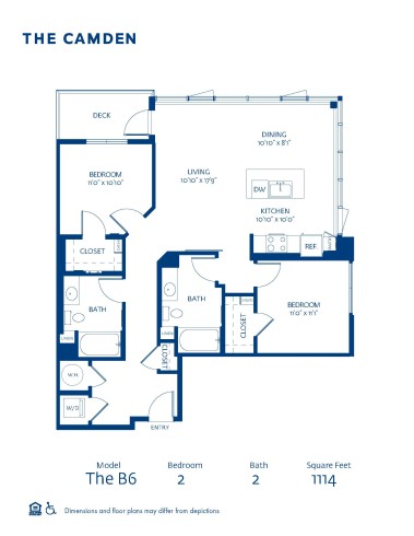 Blueprint of B6 Floor Plan, 2 Bedroom and 2 Bathroom Apartment Home at The Camden Apartments in Hollywood, CA