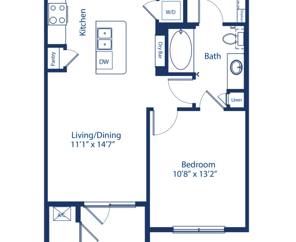 Blueprint of Dayton Floor Plan, 1 Bedroom and 1 Bathroom at Camden Lincoln Station Apartments in Lone Tree, CO