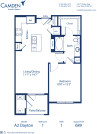 Blueprint of Dayton Floor Plan, 1 Bedroom and 1 Bathroom at Camden Lincoln Station Apartments in Lone Tree, CO