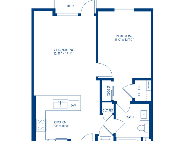 Blueprint of A1 Floor Plan, 1 Bedroom and 1 Bathroom at Camden Glendale Apartments in Glendale, CA