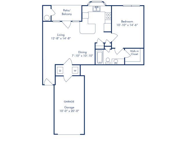 Blueprint of A2A Floor Plan, 1 Bedroom and 1 Bathroom at Camden Legacy Park Apartments in Plano, TX