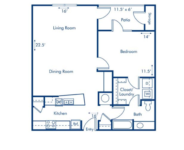 Blueprint of Cheshire Floor Plan, 1 Bedroom and 1 Bathroom at Camden Brookwood Apartments in Atlanta, GABlueprint of Cheshire Floor Plan, 1 Bedroom and 1 Bathroom at Camden Brookwood Apartments in Atlanta, GA