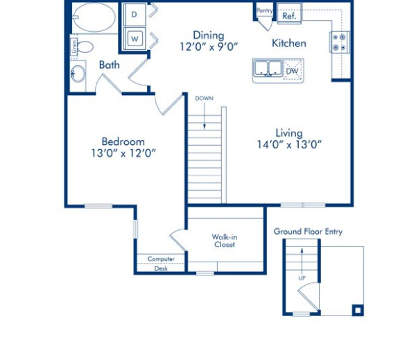 Blueprint of Lantana Floor Plan, 1 Bedroom and 1 Bathroom at Camden Brushy Creek Apartments in Cedar Park, TX