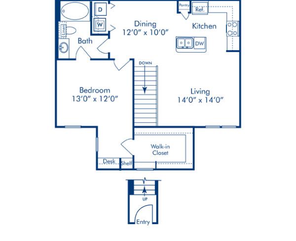 Blueprint of Redwood Floor Plan, 1 Bedroom and 1 Bathroom at Camden Woodson Park Apartments in Houston, TX