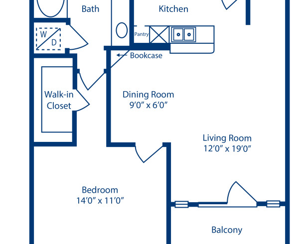 Blueprint of D.2 Floor Plan, 1 Bedroom and 1 Bathroom at Camden Vanderbilt Apartments in Houston, TX
