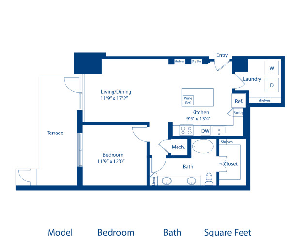 Camden Downtown Houston apartments one bedroom floor plan A5B