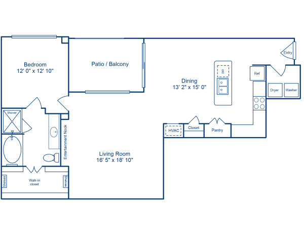 Blueprint of Louisville Floor Plan, 1 Bedroom and 1 Bathroom at Camden City Centre Apartments in Houston, TX