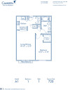 Blueprint of A1 Floor Plan, 1 Bedroom and 1 Bathroom at Camden Sierra at Otay Ranch Apartments in Chula Vista, CA
