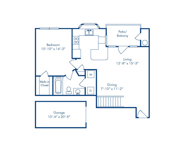 Blueprint of A2B Floor Plan, 1 Bedroom and 1 Bathroom at Camden Legacy Park Apartments in Plano, TX