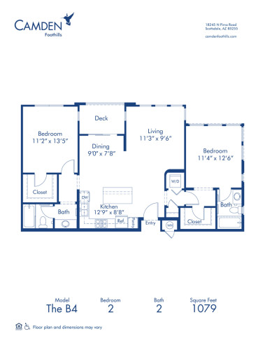 Blueprint of The B4 Floor Plan, 2 Bedrooms and 2 Bathrooms at Camden Foothills Apartments in Scottsdale, AZ