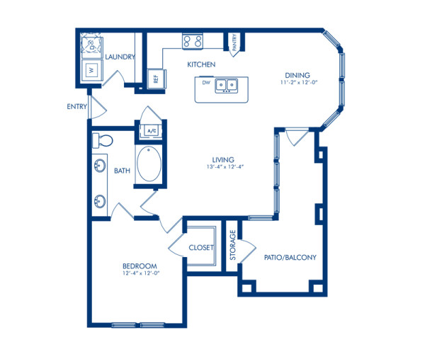 Blueprint of Elm Floor Plan, 1 Bedroom and 1 Bathroom at Camden Whispering Oaks Apartments in Houston, TX