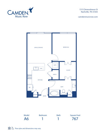 camden-music row-apartments-nashville-tn-one-bedroom-floor plan-A6