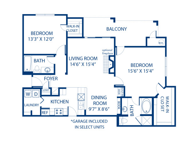 Blueprint of 2.2Q Floor Plan, 2 Bedrooms and 2 Bathrooms at Camden Lansdowne Apartments in Lansdowne, VA