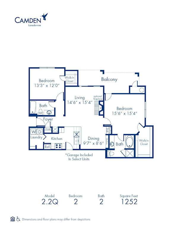 Blueprint of 2.2Q Floor Plan, 2 Bedrooms and 2 Bathrooms at Camden Lansdowne Apartments in Lansdowne, VA